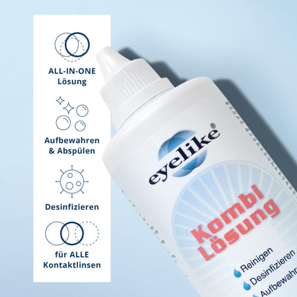 Eyelike Combi Solution – One-Step Care System – ideal for cleaning, disinfecting, and storing soft contact lenses – 360 ml