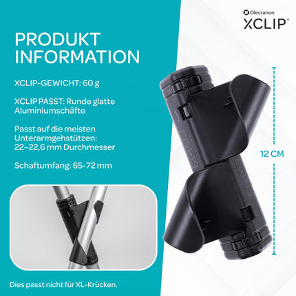 XCLIP Forearm Crutch Holder On the Go - Lightweight, portable 20-22.6 mm walking stick holder - Walking aid holder - Quick and easy to install crutch accessory