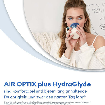 Air Optix plus HydraGlyde monthly soft contact lenses | 6 lenses | BC 8.6 mm | DIA 14.2 mm | -02.25 diopters