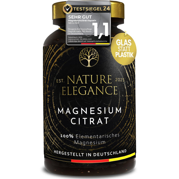 NEOLYMP Magnesium Citrate Capsules High Dose - 360mg elemental magnesium per dose - produced in Germany - vegan, laboratory-tested &amp; sustainable brown glass (Magnesium Citrate 180 Capsules)