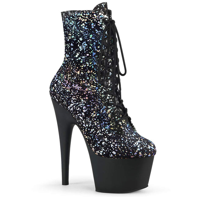Pleaser Women's ADORE-1020SPLAT Platform High Heels Ankle Boots Velvet Black/Silver 38 EU