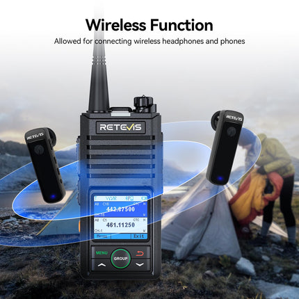 Retevis RB658 Walkie Talkie App, Bluetooth Two-Way Radio 1800 mAh, AI Noise Cancelling, 1.77-inch Screen, Walkie Talkies with Wireless Earpiece, for Fleets, Vehicle Driving (2 Pack, Black)