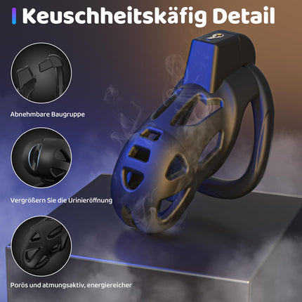 Yivans Resin Chastity Cage Sex Toy Men Chastity Belt Cock Cage with 5 Penis Rings, SM Fetish Extreme Penis Bondage Hollow Design Breathable Penis Cage