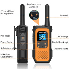 AWANFI Walkie Talkie Rechargeable with Li-ion Battery, Walkie Talkie Children Adults, Long Range Radio, 16 Channels Walky Talky, VOX and Type C Charging Cable for Biking Camping Hiking
