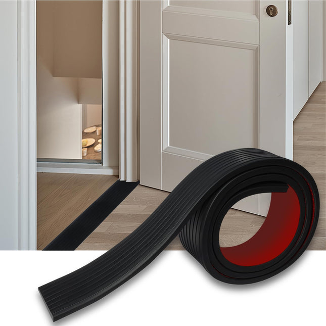 SDLDEER Rubber Door Threshold Ramp, 5 cm x 1 cm x 1 m Threshold Transition Rail, Self-Adhesive Transition Profiles, Threshold Ramp for Doorways, Strollers, Garages (Black)