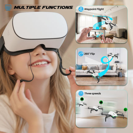 SIMREX Drone with 1080P Camera, One-Key Takeoff Drone, Waypoint Flying, Auto-Follow, 3D Flip, 3 Speeds, Remote Control Drone for Kids and Adults, White