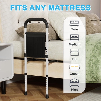 Bed riser bed handle, height-adjustable handle for getting out of bed, bed entry aid for seniors, bed rail fall protection with storage bag, safety and stability