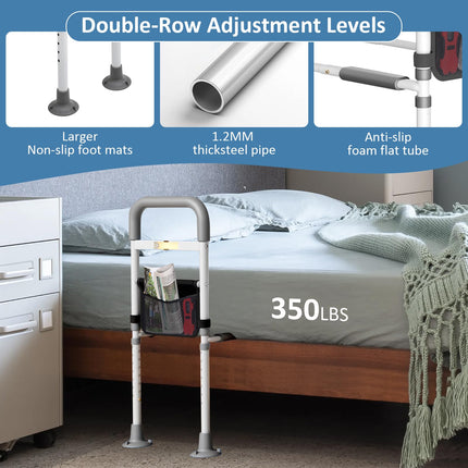 Safe bed rails for older adults, bed riser, bed rails for older people and adults, bed entry aid, height adjustable grab bar bed guard, LED sensor light