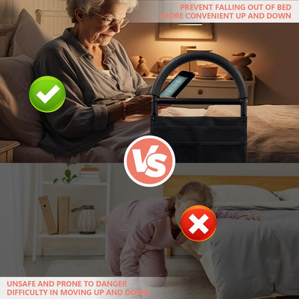Ceither bed riser, height-adjustable riser, grab bars for seniors, bed rail entry aid, safe and stable, fall-out protection at night