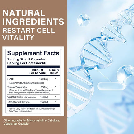 NAD+ Resveratrol Boosting Supplement, 1000MG NAD+ Supplement, More Efficient for Vitality