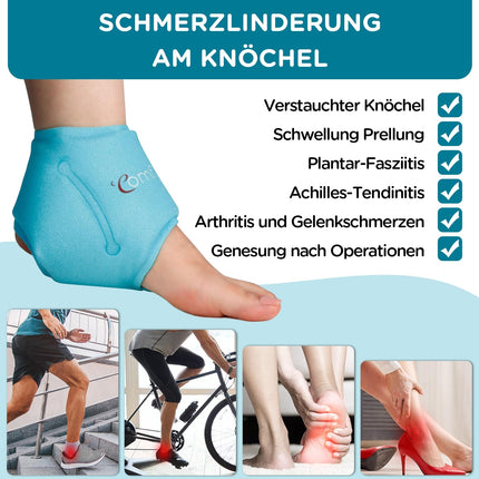 Comfytemp Cooling Cuff Foot Ankle Gel Cooling Pads (2 Pack), Cooling Bandage Ankle Pain Relief, Cold Warm Compress Reusable Ice Packs Achilles Tendon 30x11cm