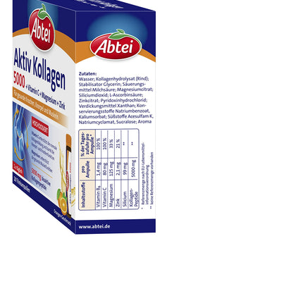 Abtei Active Collagen 5000 - For healthy bones, cartilage, and muscles - with vitamin C, magnesium, and zinc - sugar-free - 1 x 10 drinking ampoules of 25 ml each