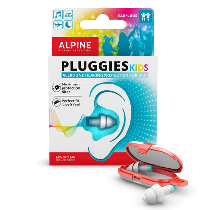 Alpine Pluggies Children's Earplugs - For children and small ear canals - For flying and swimming - Comfortable hypoallergenic material - Reusable hearing protection