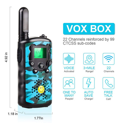 SAJGOP Walkie Talkie for Kids Two-Way Radios 3 KM Range 16 Channels with Backlit LCD Flashlight, Children's Walkie Talkie for 6 7 8 9 10 11 12 Years Old Boy Girl Gift Blue UHF