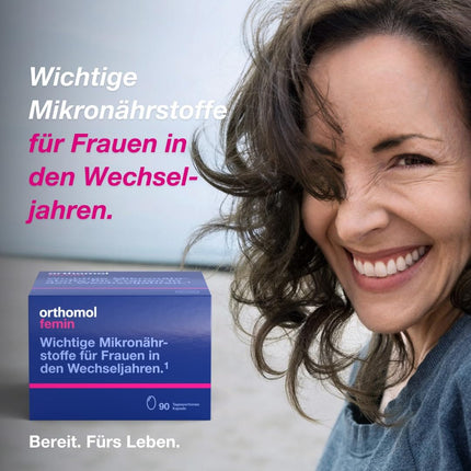 Orthomol Femin - Micronutrients for women during menopause - with biotin, selenium, zinc, evening primrose oil, coenzyme Q10, 90 daily servings