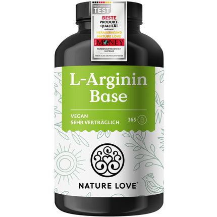 NATURE LOVE® L-Arginine Base with Citrulline - 365 Capsules - High-quality plant-based arginine in BASE form with 99.7+% purity - High-dose, vegan, produced in Germany