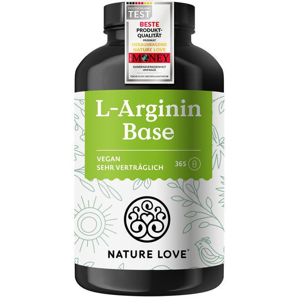 NATURE LOVE® L-Arginine Base with Citrulline - 365 Capsules - High-quality plant-based arginine in BASE form with 99.7+% purity - High-dose, vegan, produced in Germany