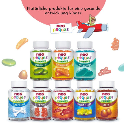 NEO PEQUES Peques | Omega 3 and DHA Gummies for Children | Lemon Flavor | 30 Units | Promotes Memory | Gummies with Choline and B Vitamins | For Children 3 Years and Older