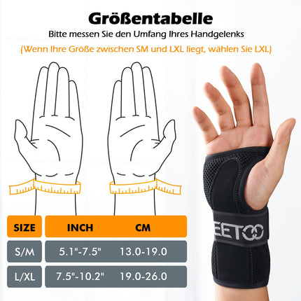 FREETOO Wrist Support with 3 Metal Splints for Carpal Tunnel Syndrome, Comfort Wrist Bandages with Soft Padding for Women Men, Wrist Splint for Tendonitis, Arthritis, Sprain Recovery