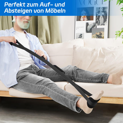 Kekoy 107 cm long leg lifter belt with foot and hand grip for limited mobility after hip replacement, getting in and out of bed, car and wheelchair (107 cm black)