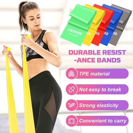 5 Piece Fitness Bands Set, 1.5M Gymnastic Band Resistance Bands in 5 Strengths Fitness Band Resistance Bands for Pilates Yoga Strength Training for Men and Women