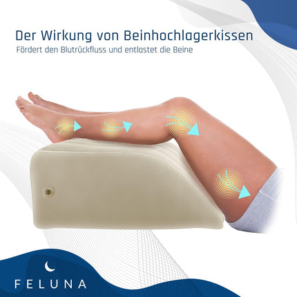 Ergonomic wedge pillow for sleeping, inflatable orthopedic leg elevation for relief of leg and back pain, leg support pillow for knee, foot and ankle after surgery (Beige)