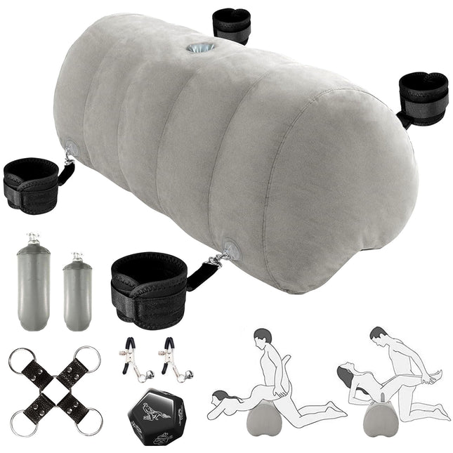 Sex Positions Pillow Lumbar Pillow with Dildo Holder and Nipple Clamps Handcuffs Ankle Cuffs for Adults Couples Sex Toys Sex Pillow for Sex Positions Women G Spot Position Pillow Multifunctional