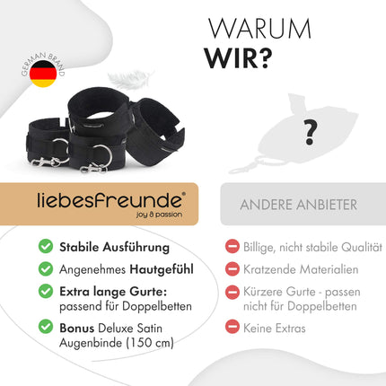 liebesfreunde® Bondage Set Bed Restraints Sex Toy for Couples I Extremely stable BDSM bondage set with bed restraints, handcuffs, blindfold