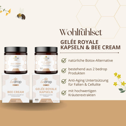 bedrop Wellness Set | Bee Cream (Bee Venom Ointment) 100g + Royal Jelly Capsules 60 Capsules, rich in biotin, folic acid &amp; more