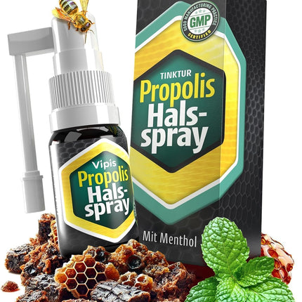 VIPIS Organic Propolis Spray with Menthol - Double concentrated propolis tincture as a mouth spray - Propolis sore throat spray for inflammation - Propolis throat spray with alcohol - Throat and throat spray