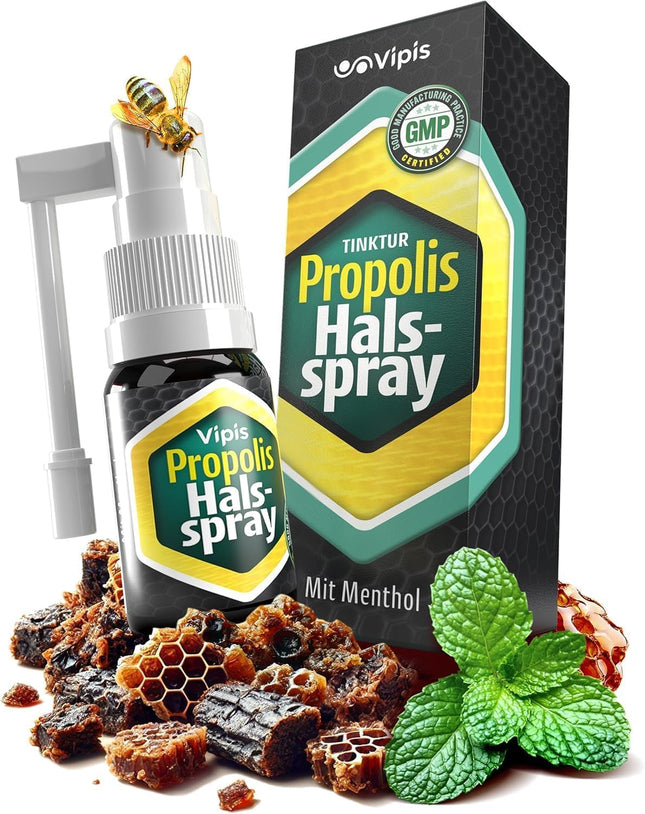 VIPIS Organic Propolis Spray with Menthol - Double concentrated propolis tincture as a mouth spray - Propolis sore throat spray for inflammation - Propolis throat spray with alcohol - Throat and throat spray