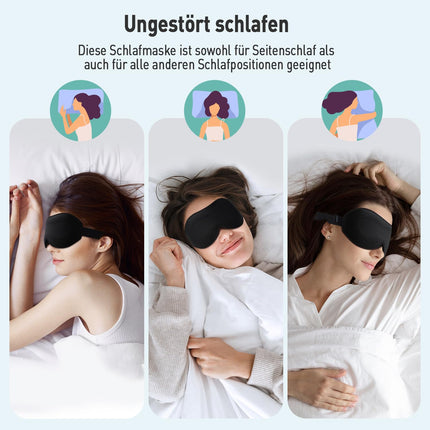 Umisleep Sleep Mask for Side Sleepers, 3D Eye Sockets and Adjustable Elastic Strap, Light-Blocking and Breathable, Eye Mask for Men and Women, Suitable for Travel Yoga, Black