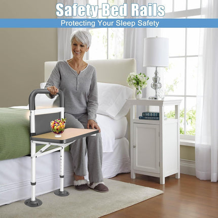 Safe bed rails for older adults, bed riser bed handle adjustable in height with foldable board and storage bag, bedside auxiliary bar with support legs for seniors