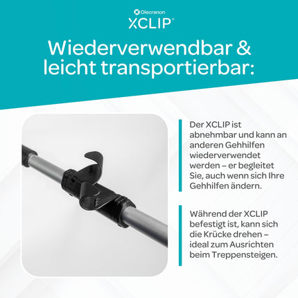 XCLIP Forearm Crutch Holder On the Go - Lightweight, portable 20-22.6 mm walking stick holder - Walking aid holder - Quick and easy to install crutch accessory