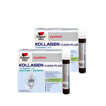 Doppelherz system KOLLAGEN 11,000 PLUS – With nutrients that contribute to the health of the musculoskeletal system and cell protection – 2 x 30 drinking bottles
