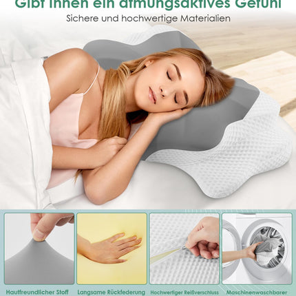 DONAMA Sleeping Pillow, Neck Support Pillow, Height-Adjustable Memory Foam Pillow, Ergonomic Pillow, Breathable, For Side &amp; Back Sleepers, Gray