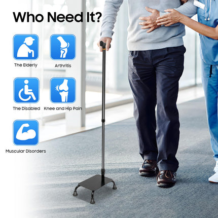 Stair climbing stick, balance walking stick with base, adjustable walking stick made of aluminum and iron, for seniors and mobility aids (max. load capacity 150 kg)