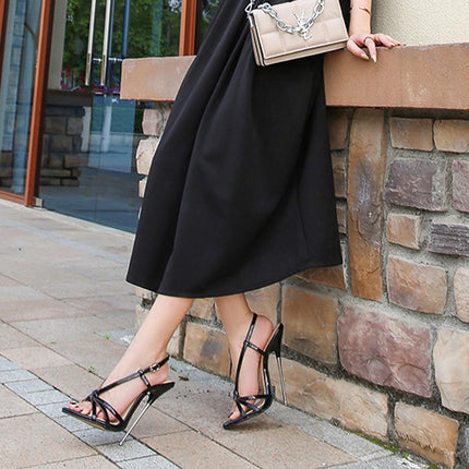 High heels for women. Unisex extra-high heel sandals for men and women. 16 cm stiletto sandals for pole dancing and stripper clubs, black, 41 EU