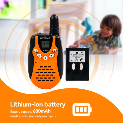 Retevis RT602 Walkie Talkie Kids 8 Channels PMR446 Children's Two-Way Radio with Rechargeable Batteries Flashlight VOX LCD Display Toy Spy Gear Gifts for Children (1 Pair, Orange)