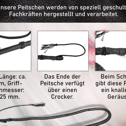 Leather whip Bull Whip Bullwhip 120 cm Whip made of real leather Single tongue with crocker makes a cracking sound