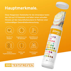 100 x Aydmed Urinalysis Test Strips 10 Parameter Urine Test Strips for Leukocytes, Nitrite, Urobilinogen, Protein, pH, Blood, Specific Gravity, Ketone, Bilirubin and Glucose
