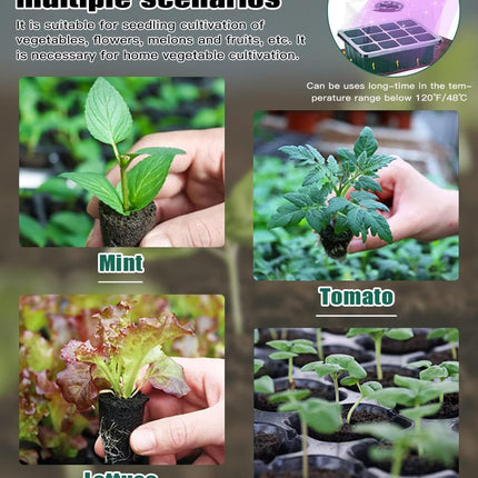 BITOYO Indoor Greenhouse Propagator, 10 Pack 120 Cell Mini Greenhouse Propagation Kit with Raised Lid and Ventilation, Seedling Starter Trays with Plant Labels, for Seedling Plant, Green