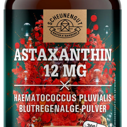 Astaxanthin 12mg -IMPORTANT: Oxidation-free due to esterified structure -Direct source from France (no Chinese goods)- Certified Astaxanthin high dosage -DE- SCHEUNENGUT®