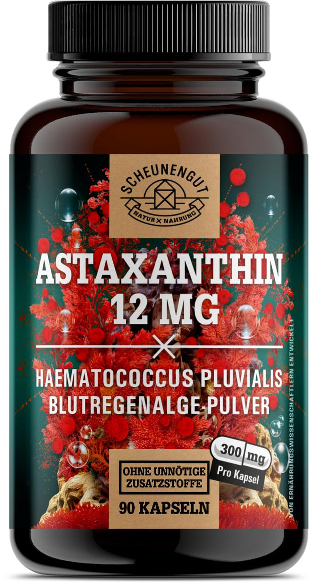 Astaxanthin 12mg -IMPORTANT: Oxidation-free due to esterified structure -Direct source from France (no Chinese goods)- Certified Astaxanthin high dosage -DE- SCHEUNENGUT®