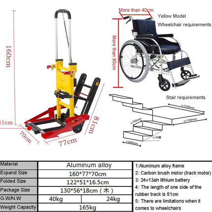 Crawler Stair Climbing Wheelchair Electric Stair Climber with Chains, Load Capacity 200 kg, Foldable Stair Climber, Wheelchair Docking Vehicle, for Patient/Load Transfer