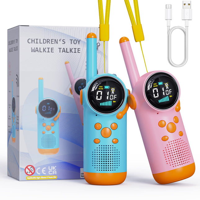 Selvim Walkie Talkies for Kids [Multiple KM Range &amp; 8 Channels], Walkie Talkie with LCD Screen, Rechargeable Toy for Indoor Outdoor Activities, Gifts for 3-8 Year Old Boys Girls