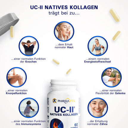 Pharmavital UC-II Native Collagen, 60 Capsules, High-Dose Collagen Capsules from Germany, Collagen-Vitamin C Combination Supplement