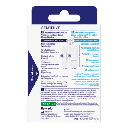 Hansaplast Sensitive Plasters (20 Strips), skin-friendly and hypoallergenic wound plasters with Bacteria Shield &amp; secure adhesive strength, painless removal plasters