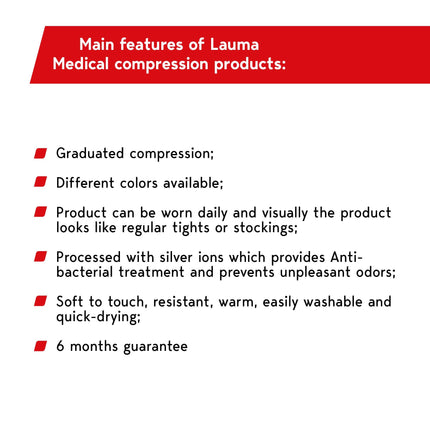 Lauma Medical® compression stockings with silicone lace band for women, class 2, closed toe, thigh-high stockings varicose veins, frequent swelling in legs.