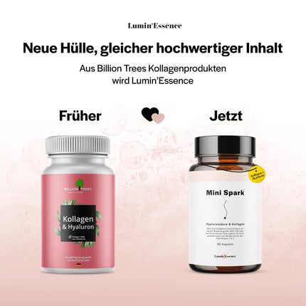 Mini Spark Collagen Hyaluronic Acid Complex | 90 Capsules | 900g bioactive collagen with 220g hyaluronic acid per daily dose | Laboratory tested and processed in Germany